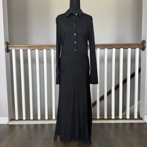 Boden Black Maxi Shirt Dress Sz 8R US / 12R UK Stretch Minimalist Office Goth